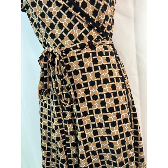 Women's Geometric‎ Wrap Midi Dress Short Puff Sleeves S Secretary 50's Church - Picture 8 of 13